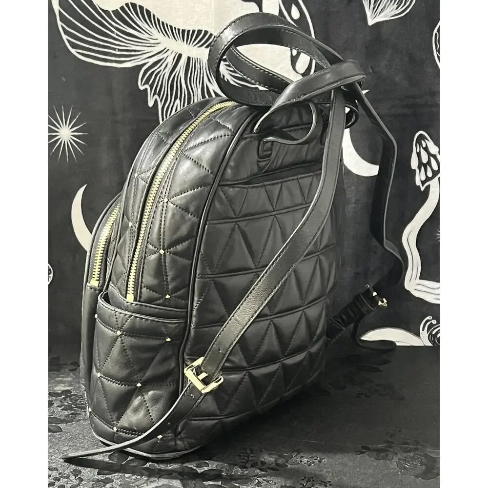 Michael Kors Abbey Medium Studded Leather Backpack Black Gold 35T8GAYB2L
